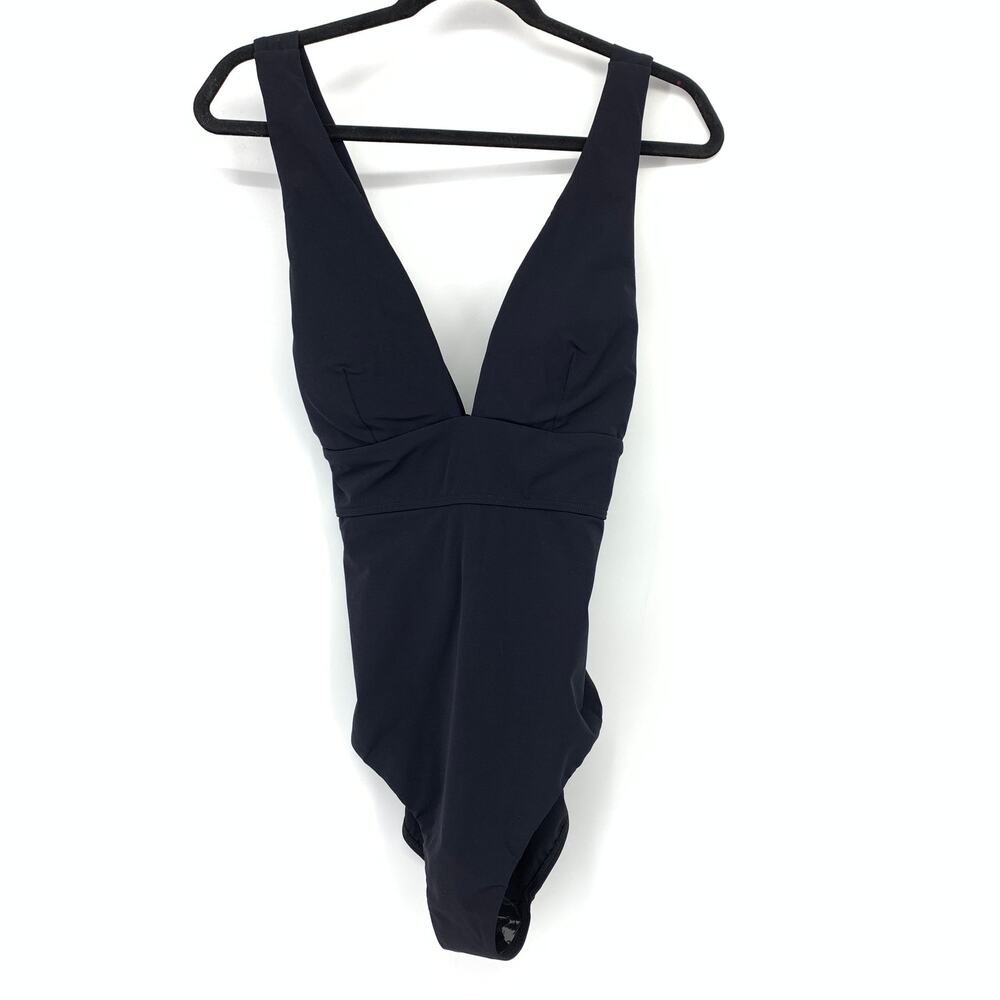 JETS Australia Plunge Neck One Piece Swimsuit Womens US Sz 12 Black Tie Back